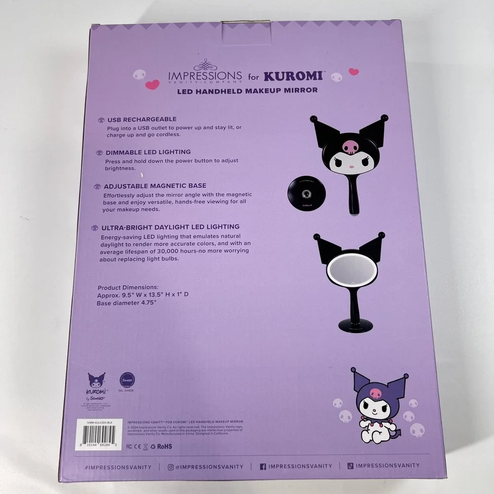 Impressions Vanity Kuromi LED Handheld‎ Makeup Mirror USB Rechargeable NEW